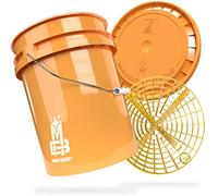 MAGIC BUCKET | Kit de Lavage à la Main pour Voiture | Seau de 5 Gallons US (20 Litres) Avec Couvercle et Filtre Grit Guard | Orange/Jaune