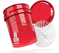 MAGIC BUCKET | Kit de Lavage à la Main pour Voiture | Seau de 5 Gallons US (20 Litres) Avec Couvercle | Filtre Grit Guard | Rouge/Blanc