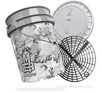 MAGIC BUCKET | Lavage à la main pour voiture | Seau de lavage avec couvercle assorti 5 ballons US d'environ 20 litres | Avec seau Grit Guard | Kit de lavage camouflage gris/noir