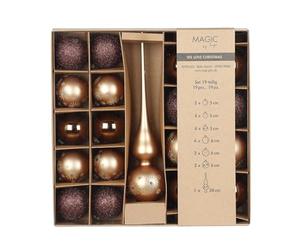 Magic by Inge - Lot de 19 Boules de Noël élégantes avec Pointe de Sapin de Noël et Boules - Décoration de Noël en Verre - Marron