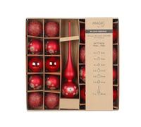 Magic by Inge Lot de 19 Boules de Noël en Verre Merry Red, avec Pointe et Boules, décoration de Sapin de Noël