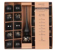 Magic by Inge - Lot de 19 Boules de Noël Noires en ébène avec cime de Sapin, décorations de Sapin de Noël en Verre