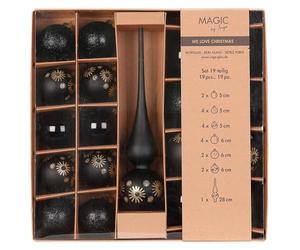 Magic by Inge - Lot de 19 Boules de Noël Noires en ébène avec cime de Sapin, décorations de Sapin de Noël en Verre
