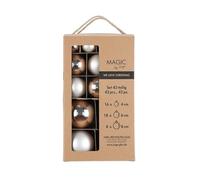 MAGIC by Inge - Lot de 42 Boules de Noël argentées givrées avec diamètre 4 cm, 6 cm et 8 cm, décoration de Sapin de Noël en Verre
