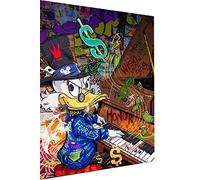 Magic Canvas Art Pop Art B8180 Dagobert Duck Piano Impression sur toile 1 pièce Impression d'art de haute qualité Tableau mural - Dimensions : 90 x 60 cm