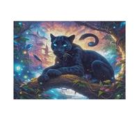 Magic Chat Noir en forêt 300 Pièces Puzzle Famille en Carton sans Déformation Difficulté Moyenne Activité Familiale Anti-Stress Jeu De Société Soirée Entre Amis 300 PCS