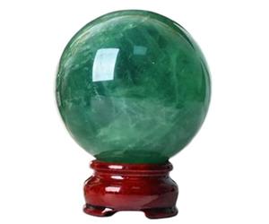 Magic Crystal Ball Green Fluorite Quartz Sphere with Stand Feng Shui Crystals Ornament for Witchcraft Home Decorative,4.3"(11cm)