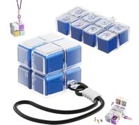 Magic Cube Magnetic Pill Organizer with 8 Compartments, Magnetic Travel Pill Case with Strap, Portable Foldable Magnetic Pill Box, for Vitamins, Supplements, Daily Medication (Blue,Lanyard)
