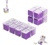 Magic Cube Magnetic Pill Organizer with 8 Compartments, Magnetic Travel Pill Case with Strap, Portable Foldable Magnetic Pill Box, for Vitamins, Supplements, Daily Medication (Purple,No Lanyard)