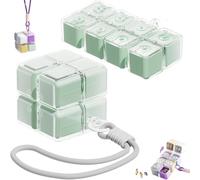 Magic Cube Magnetic Pill Organizer with 8 Compartments, Magnetic Travel Pill Case with Strap, Portable Foldable Magnetic Pill Box, for Vitamins, Supplements, Daily Medication (Green,Lanyard)