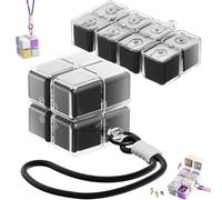 Magic Cube Magnetic Pill Organizer with 8 Compartments, Magnetic Travel Pill Case with Strap, Portable Foldable Magnetic Pill Box, for Vitamins, Supplements, Daily Medication (Black,Lanyard)