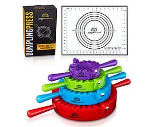 Magic Dumpling Maker Press Lot de 4 moules | Tapis de pâtisserie anti-adhésif | Dumplings | Presse Empanada | Pierogi | Ravioli | Gyoza | Turnovers | Potsticker | Calzone | Pelmeni | Tapis de cuisson