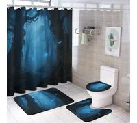 Magic Forest Ensemble de rideau de douche 4 pièces, tapis de bain antidérapant avec housse d'abattant de toilette et rideau de douche imperméable avec 12 crochets, ensemble complet de salle de bain