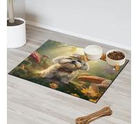 Magic Forest Tapis d'alimentation en forme de champignon pour chat et chien Tapis d'alimentation absorbant Nti-Slip Contiennent les déversements, protège les sols, 43,1 x 76,2 cm