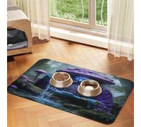 Magic Forest Tapis de nourriture en cuir synthétique absorbant et antidérapant avec fond en caoutchouc pour animaux domestiques 43,7 x 30 cm