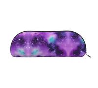 Magic Galaxy Sky Étui en cuir semi-circulaire portable pour stylo, organisateur élégant pour bureau, voyage, maquillage, crayon et maquillage Violet, argent, Taglia Unica, art