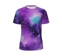 Magic Galaxy Sky Purple Print Men Comfort Manches Courtes Mode Léger T-Shirt Gym Running Casual Wear, Noir , M