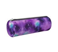 Magic Galaxy Sky Purple Trousse ronde en cuir synthétique pour stylos, crayons, marqueurs, petites fournitures Fermeture éclair en métal avec cuir, Argenté., Taille unique, Porte-cartes