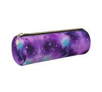 Magic Galaxy Sky Purple Trousse ronde en cuir synthétique pour stylos, crayons, marqueurs, petites fournitures Fermeture éclair en métal avec cuir, doré, Taille unique, Porte-cartes