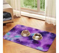 Magic Galaxy Sky Tapis de nourriture pour animaux de compagnie Imprimé violet absorbant antidérapant en cuir synthétique pour chien chat