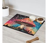 Magic Galaxy Space Tapis d'alimentation en forme de champignon pour chat et chien Tapis d'alimentation absorbant Nti-Slip Contiennent les déversements Protège les sols Set de table 43,1 x 76,2 cm