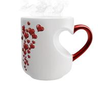 Magic Heat Changing Mug - Heart Design Ceramic Coffee Cup 325ml | Novelty Surprise Pattern Handle Design, Perfect for Couples Gift Home Kitchen Office Morning Evening Use