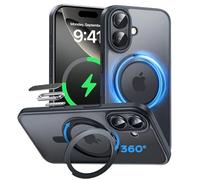 MAGIC JOHN Coque de protection pour iPhone 16, compatible avec magnétique, avec support magnétique 360°, protection contre les chutes, les chocs, les rayures, les chocs, noire