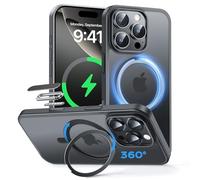 MAGIC JOHN Coque de protection pour iPhone 16 Pro, compatible avec magnétique, avec support magnétique 360°, protection contre les chutes, les chocs, les rayures, les chocs, noire