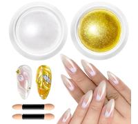 Magic Mirror Gold Poudre Chrome Ongle: 【Effet Miroir Magique】 Poudre à Ongles Holographique Poudre à Ongles Brillante à Paillettes, Poudre Ongle Perle Blanc Effet Aurore SirèNe IriséE for Nail Art DIY