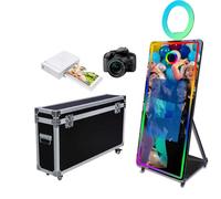 Magic Mirror Photo Booth 165,1 cm avec écran tactile de 81,3 cm, Selfie Mirror PhotoBooth Machine avec anneau lumineux RVB et flight case, cabine photo DSLR portable pour événements festifs (Noir