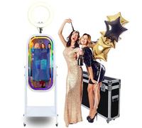 Magic Mirror Photo Booth avec écran tactile LCD de 21,5", étui de vol, mini PC intégré, anneau lumineux RVB, partage et impression, stand pour fête de mariage, location d'événements (machine de