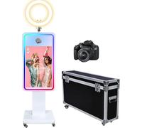 Magic Mirror Photo Booth avec écran tactile LCD de 32", étui de vol, mini PC intégré, anneau lumineux RVB, partage et impression, stand pour fête de mariage, location d'événements (cabine photo +