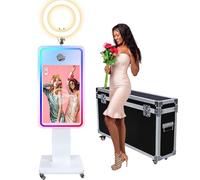 Magic Mirror Photo Booth avec écran tactile LCD de 32", étui de vol, mini PC intégré, anneau lumineux RVB, partage et impression, stand pour fête de mariage, location d'événements (machine de