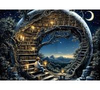 Magic Moon Library Puzzles pour adultes 1000 pièces Nature Cozy Books Fantasy Star Night Bibliothèque Art Forêt Puzzle Paysage Impossible Difficile Difficile Difficile Puzzle Comme Jeu de Famille