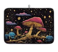 Magic Mushroom Galaxy Tapis égouttoir à vaisselle en microfibre absorbant pour cuisine, cuillère, assiette en verre, 40,6 x 45,7 cm