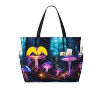 Magic Mushroomprint Sac de plage de grande capacité, avec fermeture éclair et poches pour voyage, vacances, salle de sport