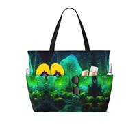 Magic Mushroomprint Sac de plage de grande capacité, avec fermeture éclair et poches pour voyage, vacances, salle de sport, noir, taille unique