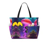 Magic Mushroomprint Sac de plage de grande capacité, avec fermeture éclair et poches pour voyage, vacances, salle de sport