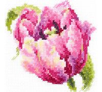 Magic needle 150-013 ZW Kit de point de croix avec motif de tulipe rose Zweigart Edition, coton, multicolore, 11 x 11 cm