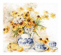 Magic needle 50-08 ZW Kit de point de croix Motif thé floral avec motif compté Zweigart Edition, coton, multicolore, 40 x 35 cm