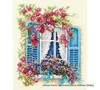 Magic Needle 74-01 ZW Zweigart Edition Kit de point de croix avec motif compté Motif fenêtre en fleurs Multicolore 16 x 21 cm