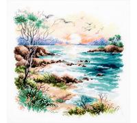 Magic Needle Kit de broderie au point de croix Motif coucher de soleil sur la mer 18 x 18 cm