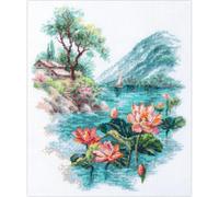 Magic Needle Kit de broderie au point de croix Motif fleurs de lotus en fleurs 22 x 26 cm