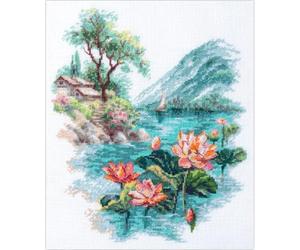 Magic Needle Kit de broderie au point de croix Motif fleurs de lotus en fleurs 22 x 26 cm