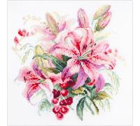 Magic Needle Kit de broderie au point de croix Motif lys roses 18 x 18 cm