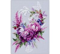 Magic Needle Kit de broderie au point de croix Motif pivoines violettes 19 x 27 cm