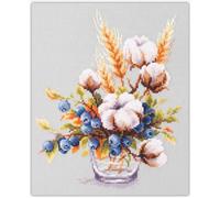 Magic needle Kits de broderie au point de croix pour adultes et débutants en fleurs coton et myrtille 18 x 23 cm