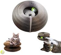 Magic Organ Griffoir pour chat livré avec une balle à cloche, 2 en 1, pour griffer et jouer, forme ronde et papier organe non coin