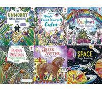 Magic Painting Book 6 Books Collection Pack Set #4 (Famous Paintings, Greek Myths, Magic Paint Yourself Calm, Rainbows,Space,Unworry)