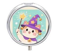 Magic - Pilulier rond à 3 compartiments avec chapeau de chat, organiseur de médicaments décoratif portable pour poche ou sac à main, organiseur de vitamines
